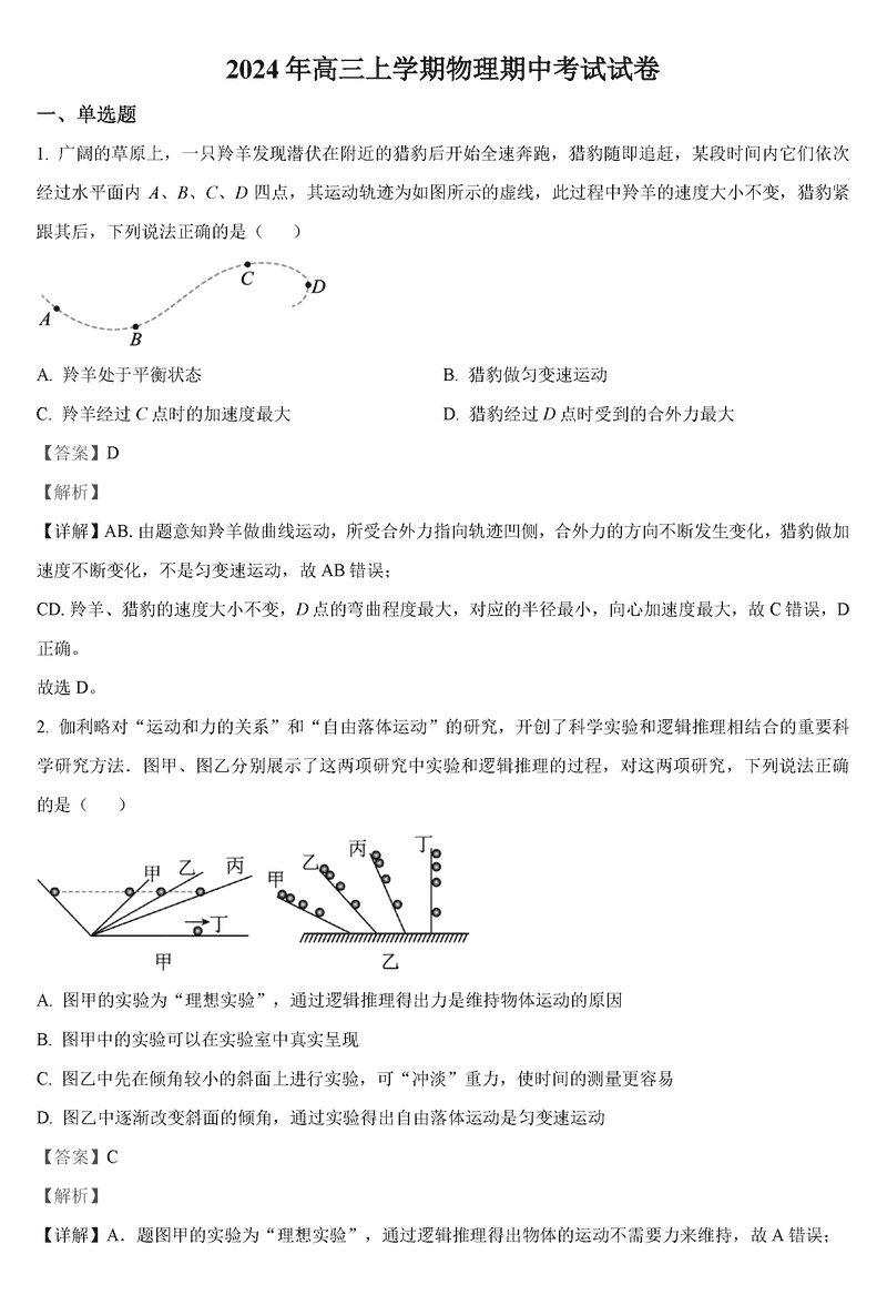 岳阳临湘2025届高三上学期11月期中物理试卷及参考答案