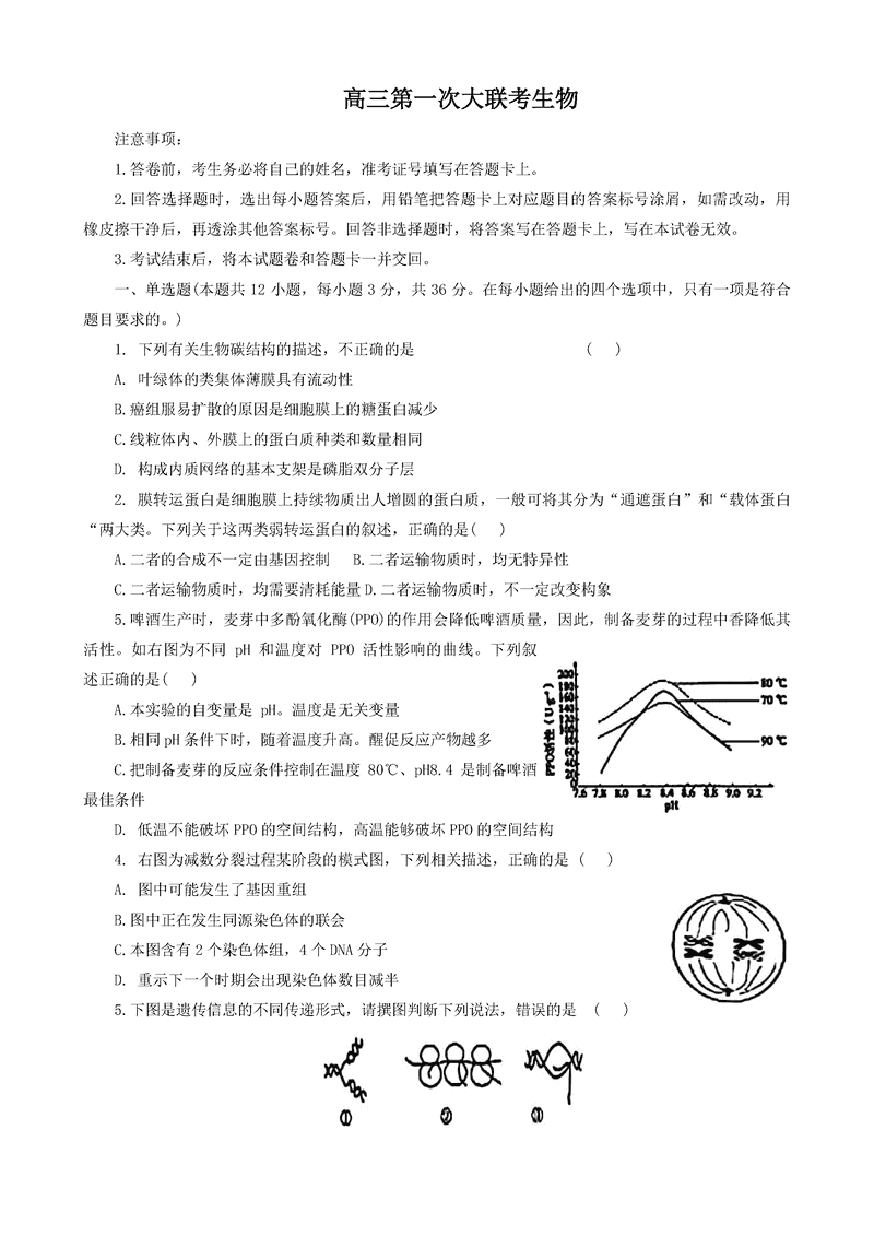 邯郸部分学校2025届高三第一次大联考模拟预测生物试卷及参考答案