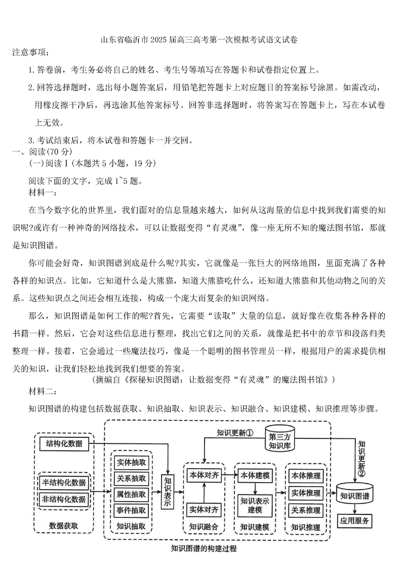 山东临沂2025届高三一模语文试卷及参考答案