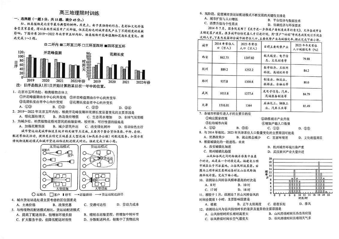 湖北华中师大一附中2025年高三五月限时训练地理试卷及参考答案